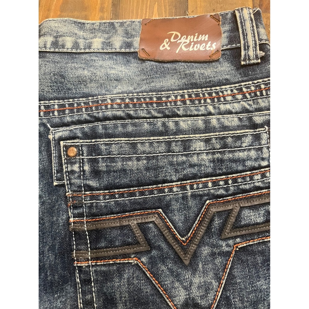 DENIM & RIVETS Jeans Acid Wash Embroidered Streetwear Mens 40 Blue - Picture 2 of 6